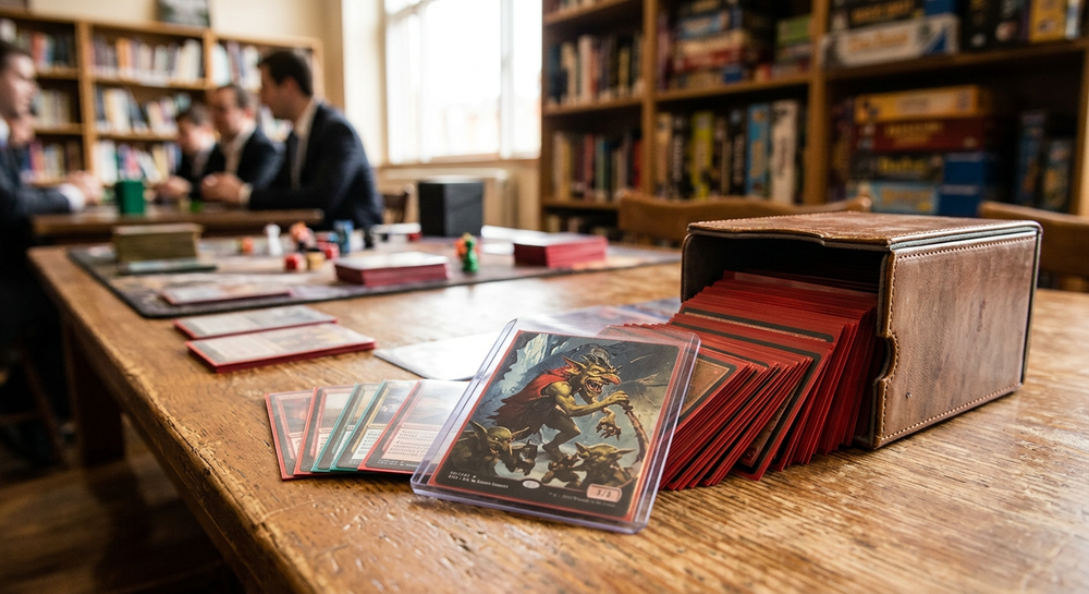 Magic: The Gathering Krenko, Mob Boss Commander deck cards laid out on a tabletop for budget deckbuilding.