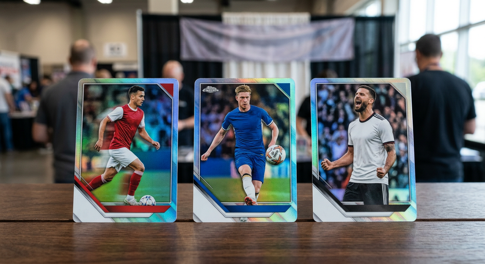 Topps Chrome UEFA Club Competitions trading card boxes promoted for Fanatics Fest collectors