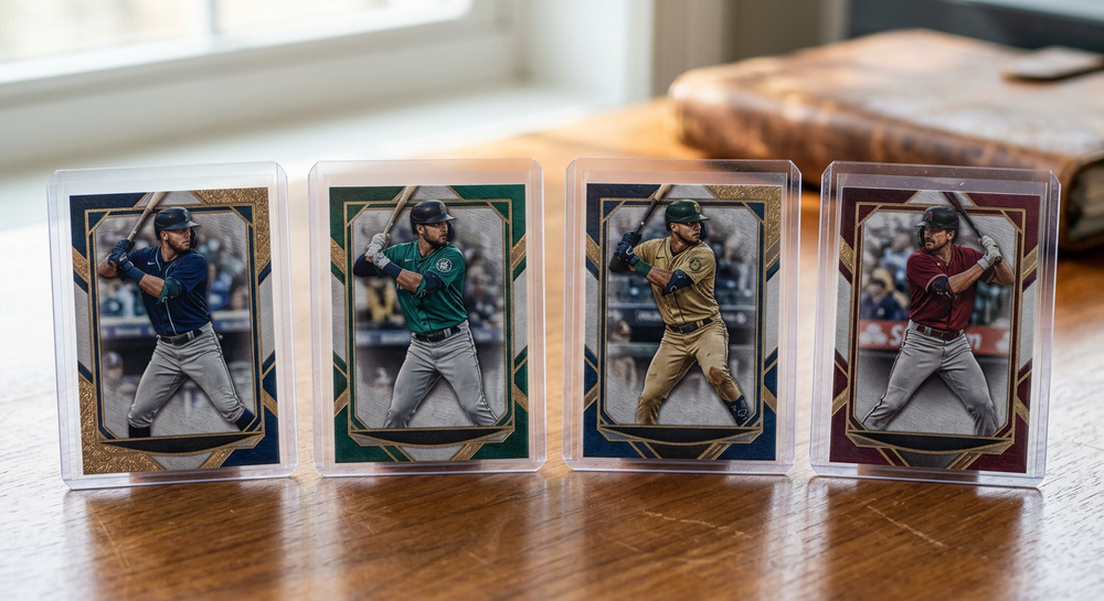 Topps 2025 Inception Baseball hobby box displayed with MLB trading cards in a United States card shop